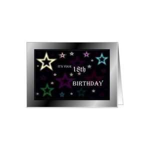   / Happy Birthday ~ Colorful Stars with a Digital Silver Frame Card