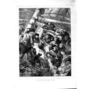   1870 CHRISTMAS PUDDING SEA SHIP STORM PEOPLE OLD PRINT