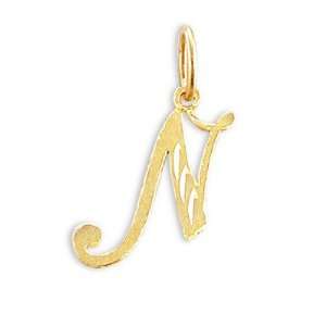  Cursive N Letter Pendant 14k Yellow Gold Initial Solid 