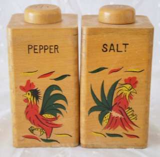 Vintage Japan Wooden Rooster 5 in Salt Pepper Shakers  