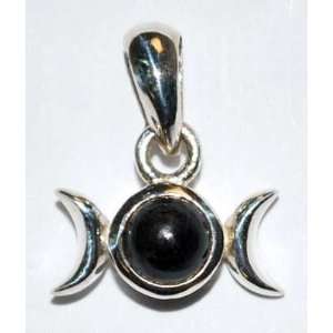  Triple Goddess Moon Black Onyx Tiny Pendant, sterling 