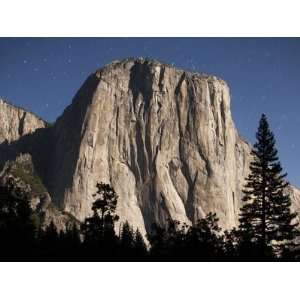  Night View of El Capitan, illuminated by a full moon 