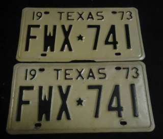 1973 Matching Pair of TEXAS LICENSE PLATES TX 73  