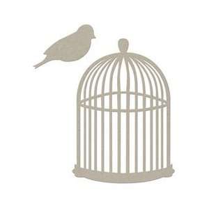 Fabscraps Die Cut Grey Chipboard Embellishments, Bird Cage with Bird 