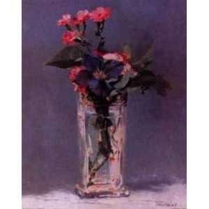 Pink Flowers in Vase, Botanical Wall Poster Print by Édouard Manet 