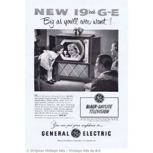  1952 GE Ultra Vision Black Daylite TV Vintage Ad 