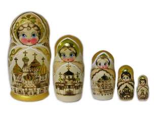 matryoshka 5 Nesting Doll woodburn wood Russian Church  