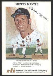 1973 Reserve Life Ins. Co. Promo Card   Mickey Mantle  