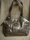   LOOKING Large Glossy Taupe Handbag w/ Chrome Trim by GENNA de ROSSI