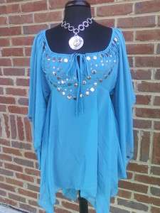 DEALERS LOT OF 6 STUNNING TURQUOISE TUNIC /COVER UP WITH SILVER 