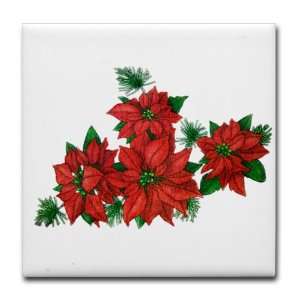 Tile Coaster (Set 4) Christmas Holiday Poinsettias 