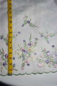 White Organza fabric w flower bouquets  Pastel colors 54 wide Dbl 