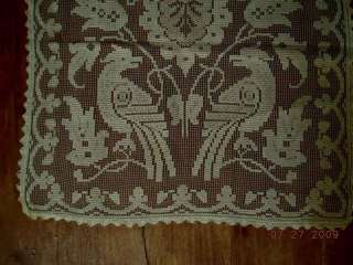 1800s antique VICTORIAN LACE table runner BIRDS folky  