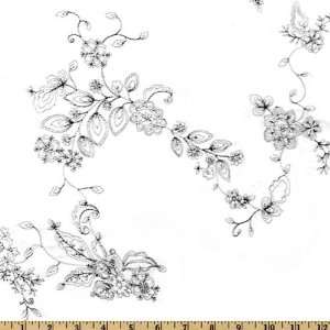  54 Wide Embroidered Belle Fleur Jersey Knit White Fabric 