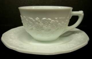   Indiana ORANGE BLOSSOM Flower White Milk Glass Cup & Saucer Set  