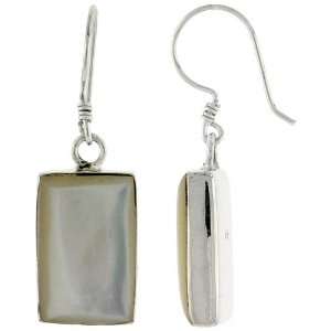 Sterling Silver Rectangular Mother of Pearl Inlay Earrings, 5/8 (16mm 