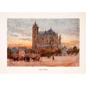  1907 Color Print Herbert Marshall Romanesque Cathedral Le 