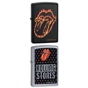 Zippo Lighter Set   Rolling Stones Music Band Flaming Tongue Black 