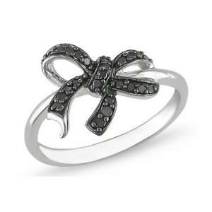  1/7 Carat Black Diamond 10K White Gold Bow Ring Jewelry