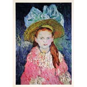  1965 Print Pablo Picasso Girl Hat Dress Pink Bonnet 