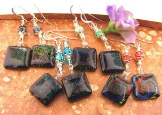 Lot of 4 .925 Sterling Silver Dichroic Glass Earrings  