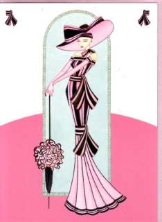 GLAMOUR Fashion Greeting Cards Art Deco Pink Set of 2  