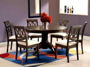NEW 7 Pc Casual Dining Room Round Table & Chairs Warm Walnut Finish 