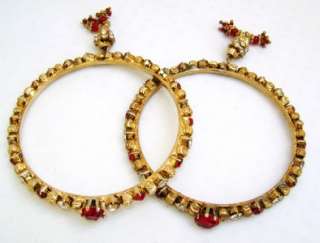   and MAROON CRYSTAL work DULL GOLD PLATED BANGLES/BRACELETS  