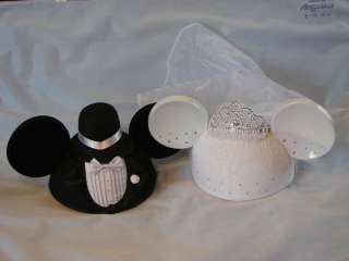 BRIDE & GROOM MICKEY MOUSE EARS HAT DISNEY WEDDING SET  
