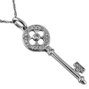   15 127 WDN 14K White Gold Diamond Key Necklace JewelryCastle Jewelry