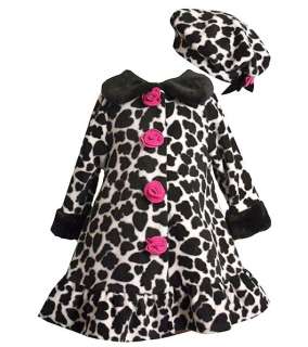 New Bonnie Jean Girls Leopard Rose Fleece Coat Hat sz 5  