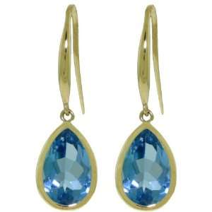 14K Yellow Gold Fishhook Dangle Earrings with bezel set Natural Blue 