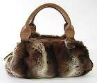 DENIMAXX Brown Rabbit Fur Leather Double Handle Handbag  