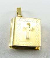 BIBLE PENDANT   14k Yellow Gold Cross Charm Opens Religious Faith 
