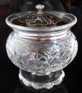 Superb ANTIQUE Edwardian Cut Glass, Silver & Pique Inlaid Trinket 