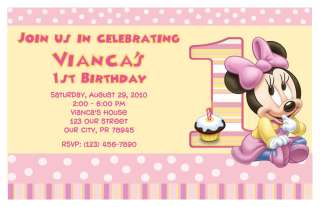 Set of 10 Baby Minnie Mouse Personalized Invitations  