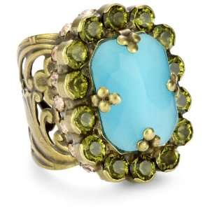 Sorrelli Meadow Mist Crystal Cocktail Gold Tone Adjustable Ring
