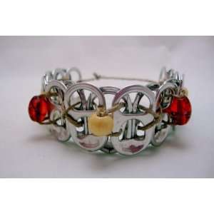  Pop Top Bracelet with Red Beads 