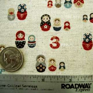 Japanese~Kokka~TINY RUSSIAN DOLLS~GRAY~Fabric 1/2 Yd.  
