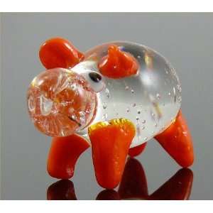  Hippo/Hippopotamus Clear & Orange glass Figurine approx. 1 