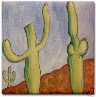 Diego Rivera Painting Desert Cactus Ceramic Art Tile  