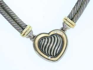David Yurman Sterling Silver 18k Gold .12ct Diamond Cable Heart 