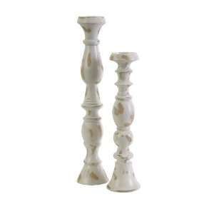   Weathered Antiqued White Candle Hoder Stand   Set of 2