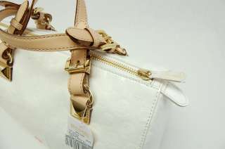 MICHAEL KORS MK GRAYSON LARGE SATCHEL MONOGRAM MIRROR White Handbag 