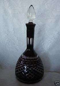   Ruby Red Hand Blown & Cut to Clear Wine Decanter / Bottle  