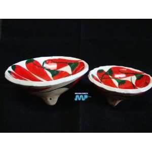 Mini Molcajete Bowl Set of 2 Glazed Ceramic White/ Red Vibrant Hand 