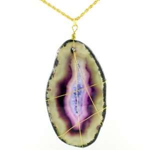  Goldtone Necklace Pendant With Purple Dyed Agate Stone 