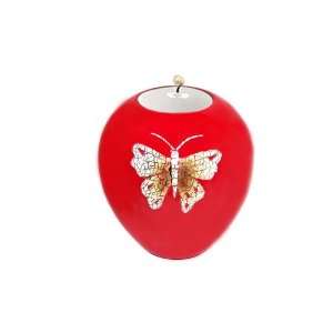  Red base inlaid with eggshell butterfly  Decorative wooden 