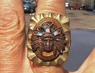   huge 1940s 50s indian chief biker ring marked mexico size 9 motorcycle