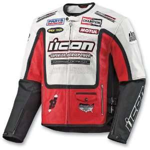  Icon Mens Victory Hero Leather Motorcycle Jacket Red Large 